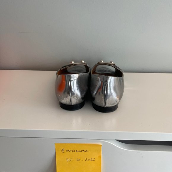 Hermes Silver Leather Open Flats with Palladium Hardware - Picture 7 of 10